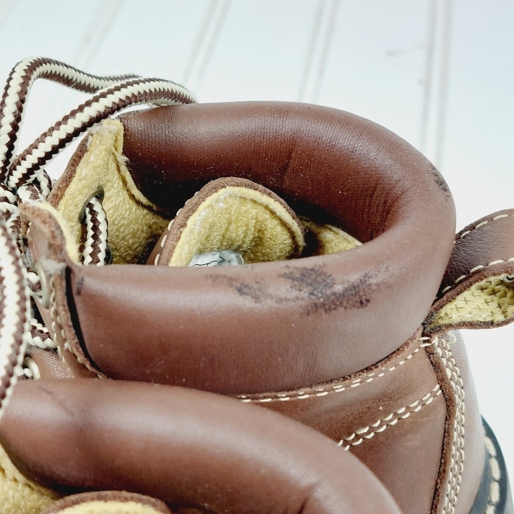 GAP Brown Leather Lace Up Kids Statement Stitching Comfy Boots A276 - Picture 11 of 12